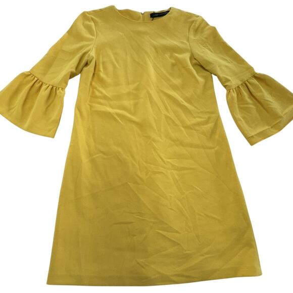Zara Woman Dress Womens Extra Small Yellow Bell Sleeve Shift Mini - Picture 2 of 9